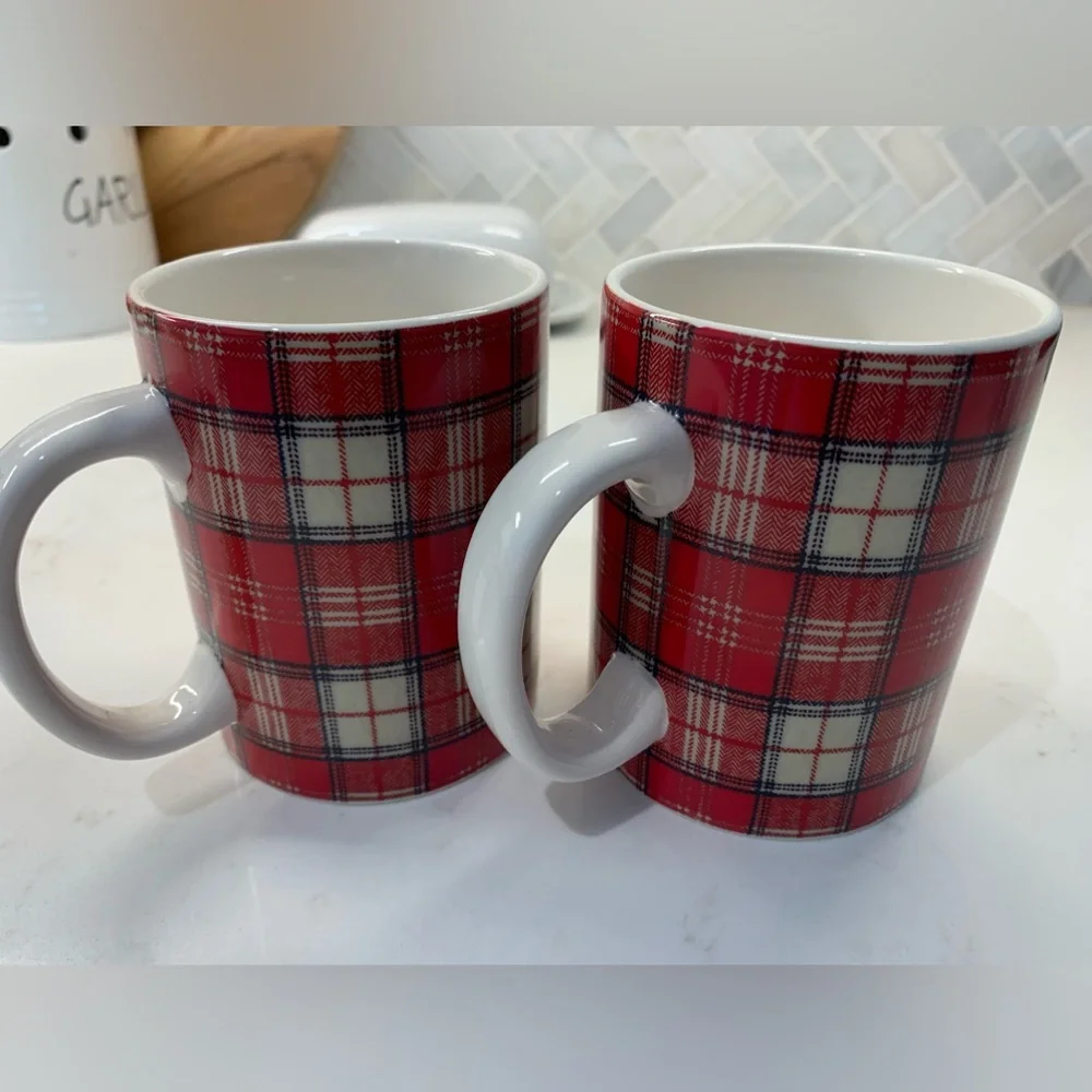 2 Pottery Barn Red Tartan Mugs